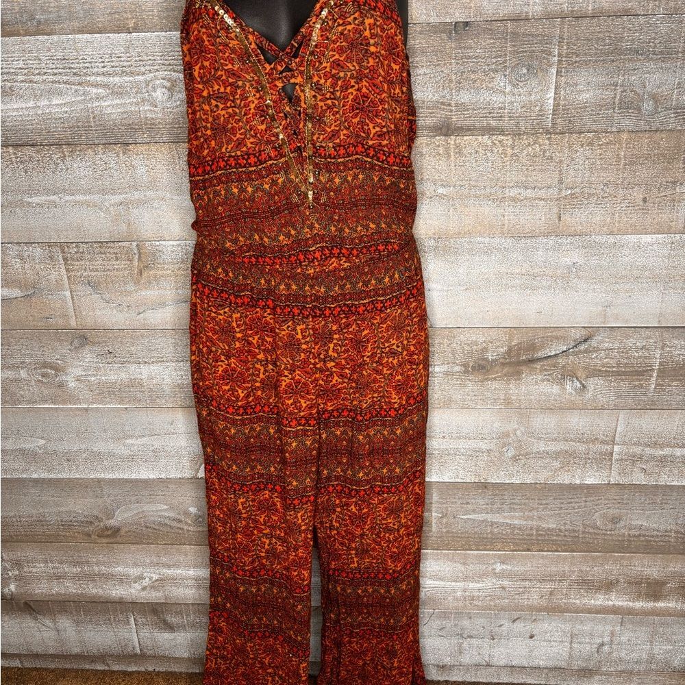 American Eagle small orange bohemian sequin Jumpsuit in Red and Brown